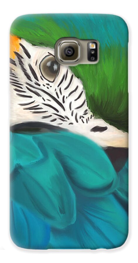 Parrot Galaxy S6 Case featuring the painting Blue and Gold Macaw by Becky Herrera
