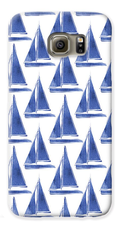 Boats Galaxy S6 Case featuring the digital art Blue and White Sailboats Pattern- Art by Linda Woods by Linda Woods
