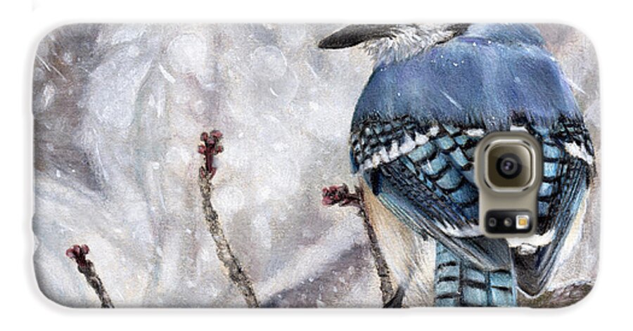 Bluejay Galaxy S6 Case featuring the drawing Braving the Storm by Shana Rowe Jackson