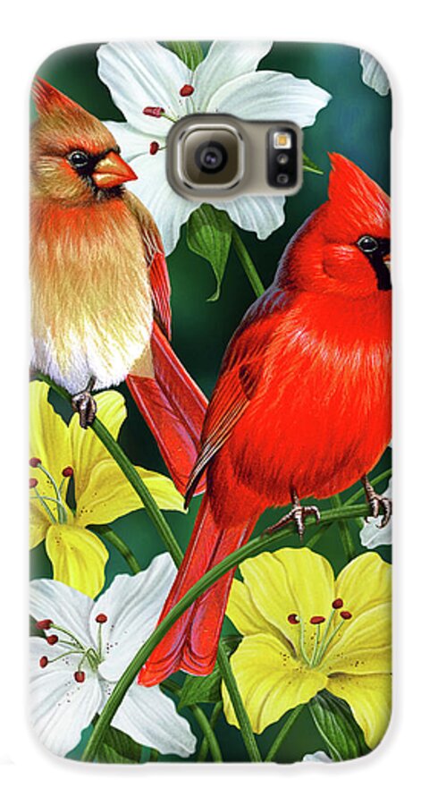 Cardinal Galaxy S6 Case featuring the painting Cardinal Day 2 by JQ Licensing