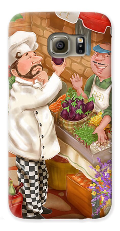 Chef Galaxy S6 Case featuring the mixed media Chefs Go to Market I by Shari Warren