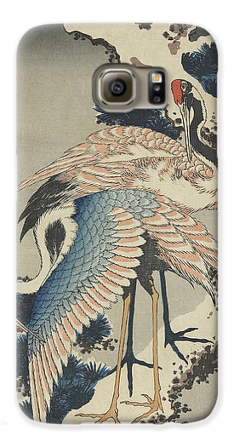 Hokusai Galaxy S6 Case featuring the painting Cranes on Pine by Hokusai