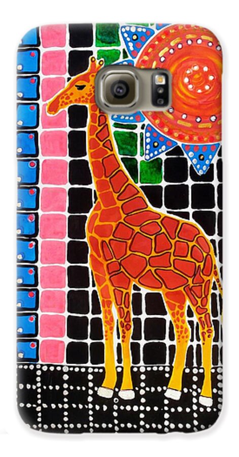 Giraffe Galaxy S6 Case featuring the painting Giraffe in the Bathroom - Art by Dora Hathazi Mendes by Dora Hathazi Mendes