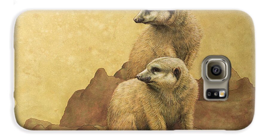 Meerkats Galaxy S6 Case featuring the painting Lookouts by James W Johnson