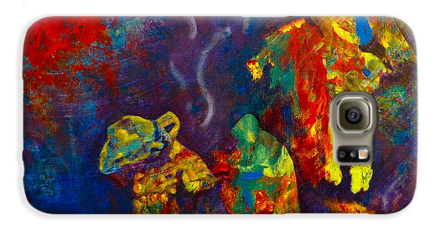 Abstract Acrylic Galaxy S6 Case featuring the painting Native American Fire Spirits by Claire Bull