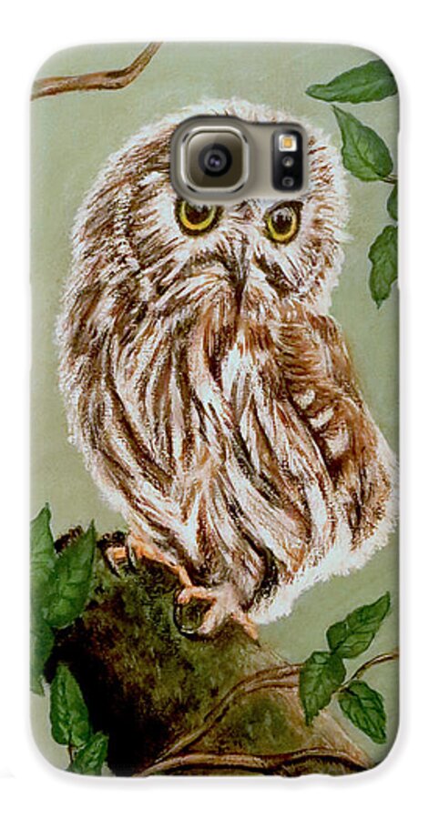 Painting Galaxy S6 Case featuring the painting Northern Saw-Whet Owl by Teresa Wing
