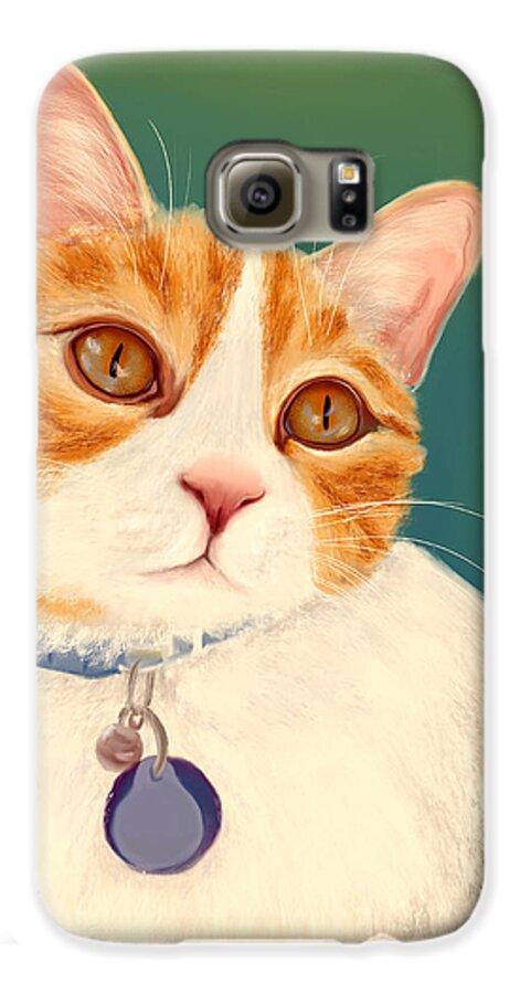 Cat Galaxy S6 Case featuring the painting Oscar- Orange Tabby by Becky Herrera