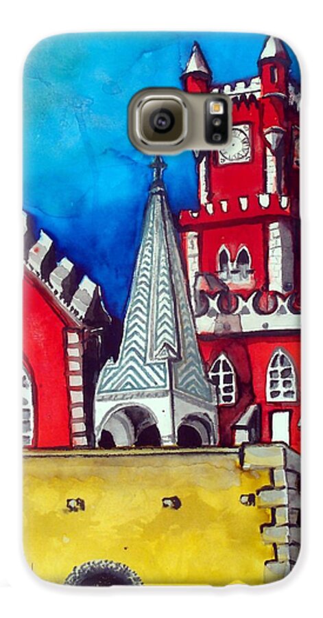 Lisboa Galaxy S6 Case featuring the painting Pena Palace in Portugal by Dora Hathazi Mendes