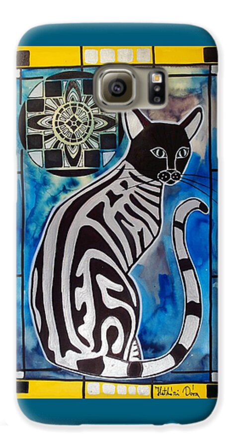 Cats Galaxy S6 Case featuring the painting Silver Tabby with Mandala - Cat Art by Dora Hathazi Mendes by Dora Hathazi Mendes