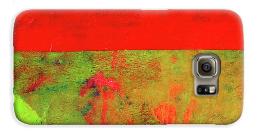 Contemporary Red Abstract Collage Galaxy S6 Case featuring the mixed media Square Collage No. 11 by Nancy Merkle