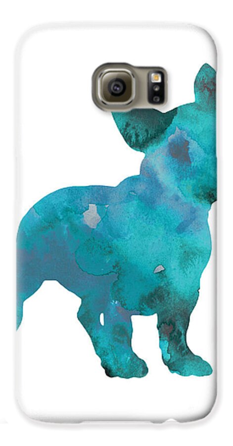 Frenchie Galaxy S6 Case featuring the painting Teal frenchie abstract painting by Joanna Szmerdt
