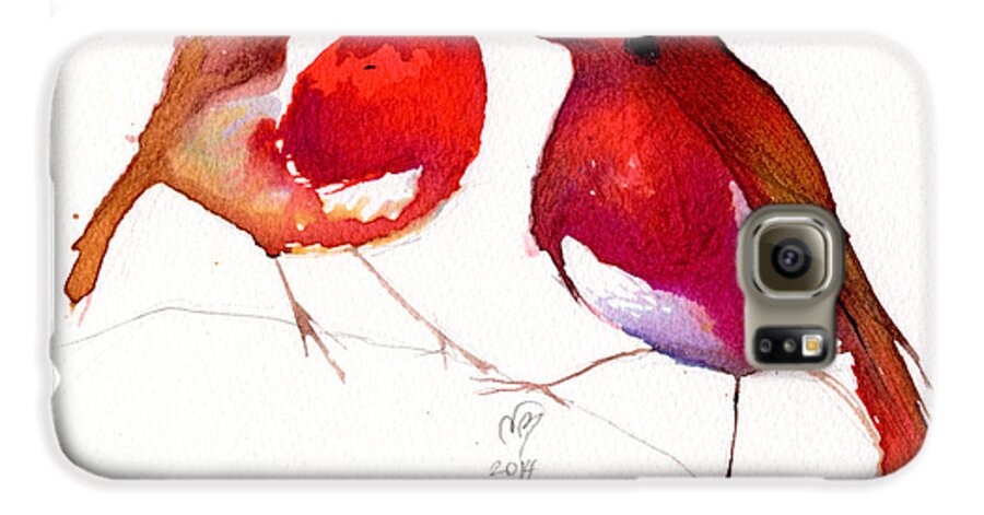 Two Galaxy S6 Case featuring the painting Two Little Birds by Nancy Moniz