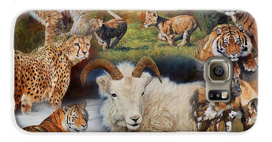 Lions Galaxy S6 Case featuring the painting Wildlife Collage by David Stribbling