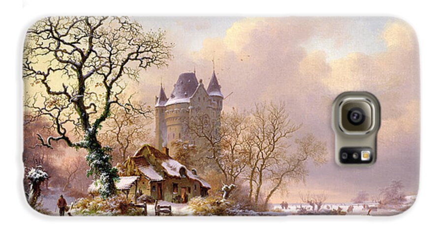 Winter Galaxy S6 Case featuring the painting Winter Landscape with Castle by Frederick Marianus Kruseman