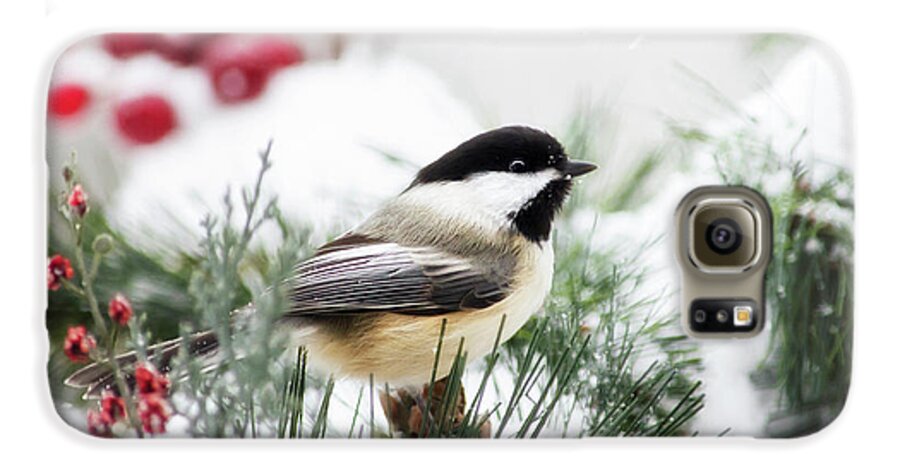 Winter Galaxy S6 Case featuring the photograph Snowy Chickadee Bird by Christina Rollo