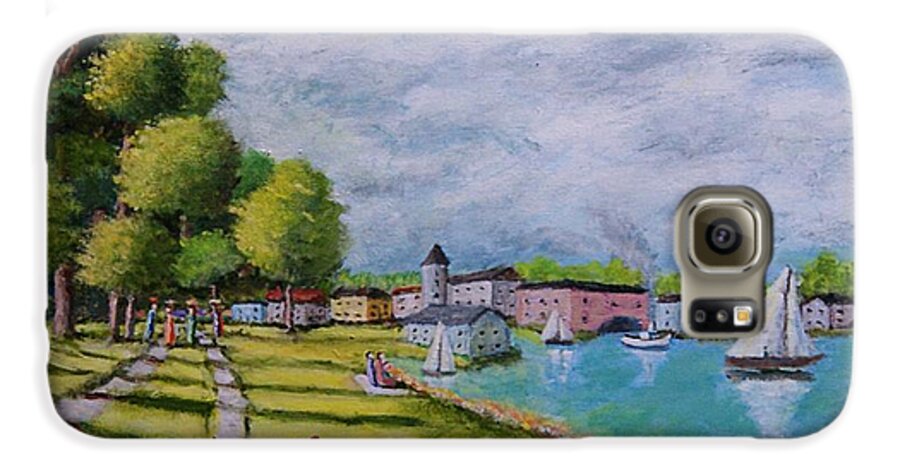 Landscape Galaxy S6 Case featuring the painting A DAY AT THE LAKE After Monet by Gregory Dorosh