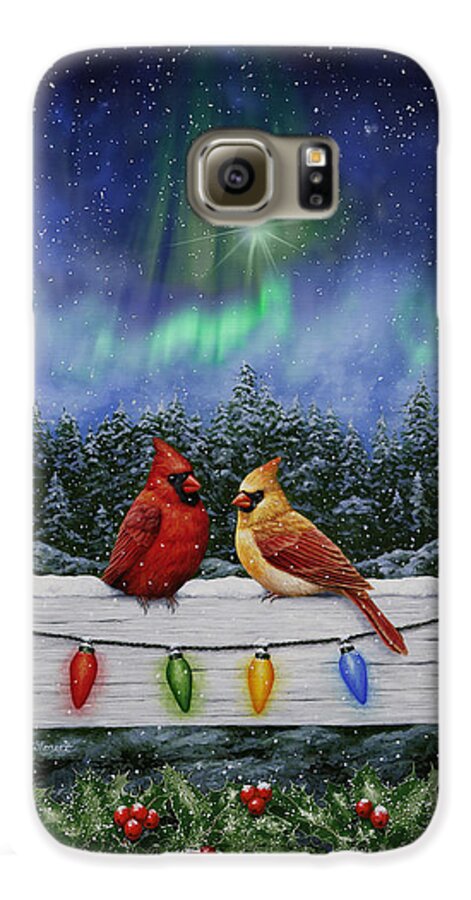 Bird Galaxy S6 Case featuring the painting Bird Painting - Christmas Cardinals by Crista Forest