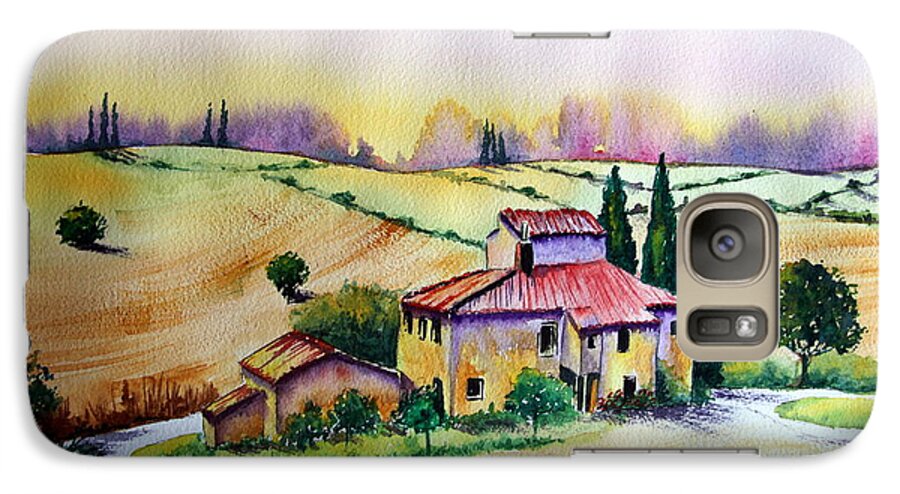 Landscape Galaxy S7 Case featuring the painting A Tuscann Farmhouse by Maria Barry