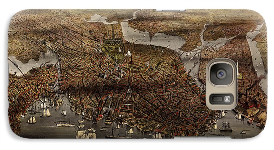 Boston Galaxy S7 Case featuring the drawing Antique Map of Boston by Currier and Ives - 1873 by Blue Monocle