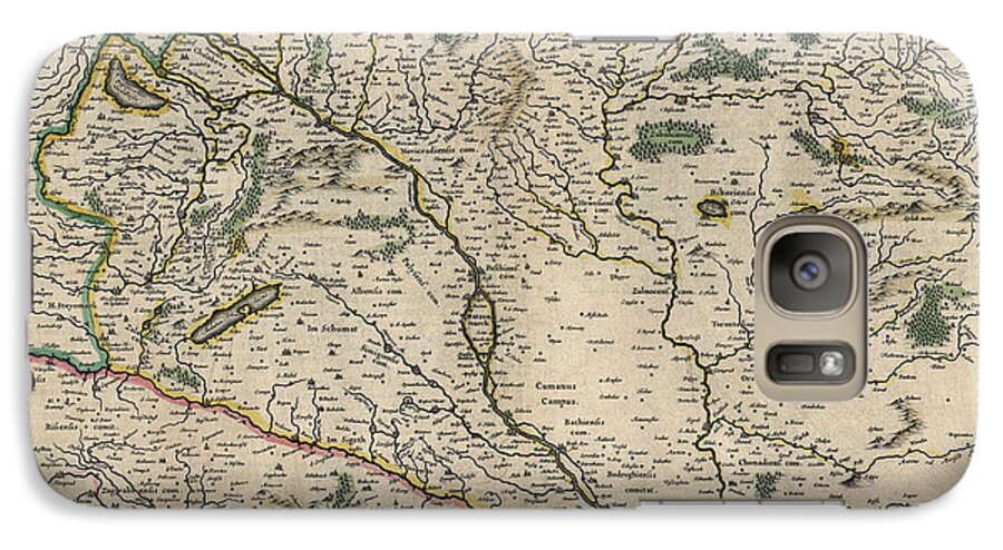 Hungary Galaxy S7 Case featuring the drawing Antique Map of Hungary by Willem Janszoon Blaeu - 1647 by Blue Monocle