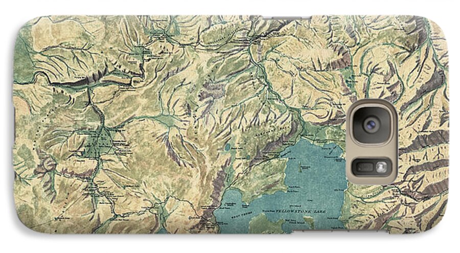 Yellowstone National Park Galaxy S7 Case featuring the drawing Antique Map of Yellowstone National Park by the USGS - 1915 by Blue Monocle