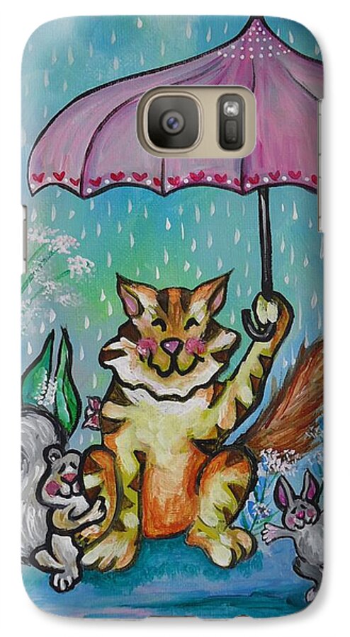 Cat Galaxy S7 Case featuring the painting April Showers by Leslie Manley