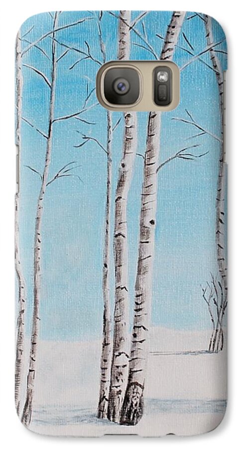 Aspen Tree Galaxy S7 Case featuring the painting Aspens in Snow by Melvin Turner
