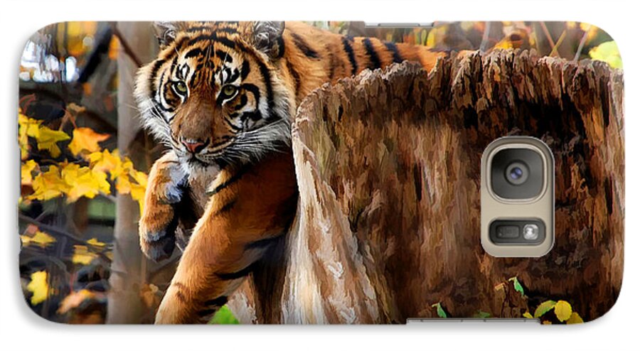 Animal Galaxy S7 Case featuring the mixed media Autumn Tiger by Elaine Manley