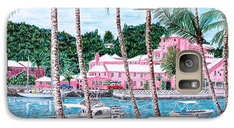 Fairmont Hamilton Princess Hotel Galaxy S7 Case featuring the painting Bermuda Pink Hotel by Val Miller