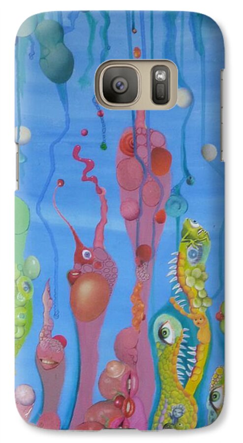 Bizarre Strange Weird Surreal Fantasy Quirky Biomorphic Organic Collage Quirky Whimsical Galaxy S7 Case featuring the mixed media Bizarro GardenScape by Douglas Fromm