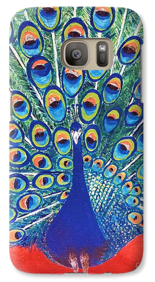 Jasna Gopic Galaxy S7 Case featuring the painting Blue Peacock by Jasna Gopic