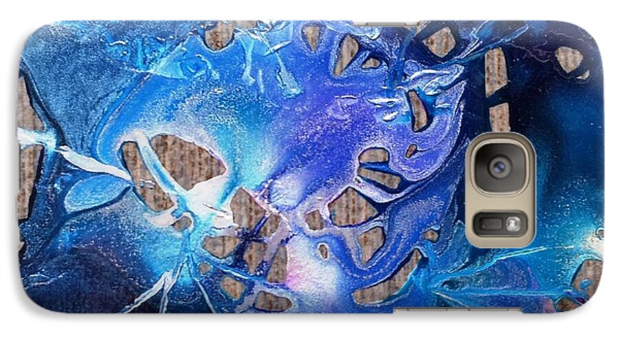 Alcohol Ink Art Galaxy S7 Case featuring the painting Blue Starburst by Yolanda Koh