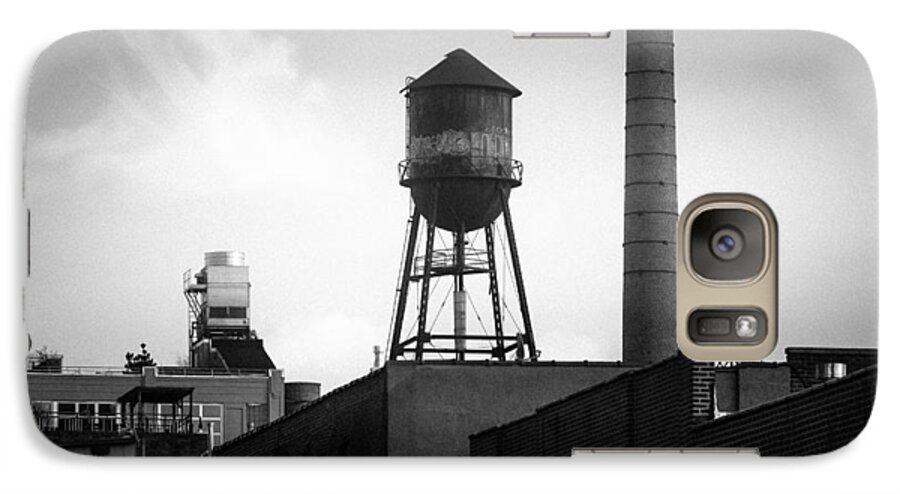 Industrial Chic Galaxy S7 Case featuring the photograph Brooklyn Water Tower and SmokeStack - Black and White Industrial Chic by Gary Heller