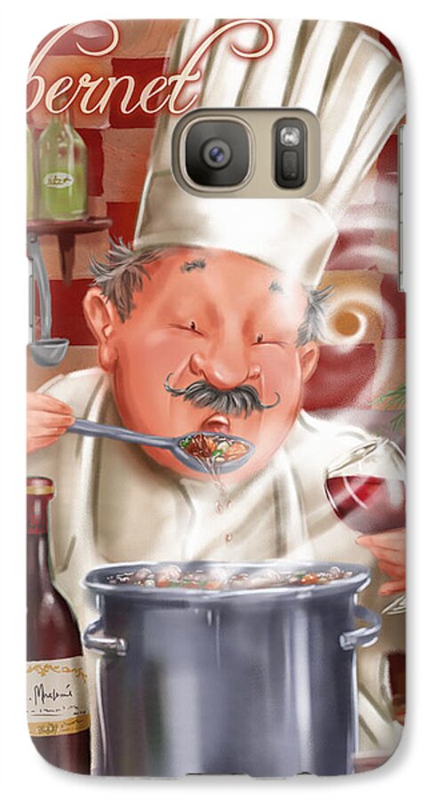 Waiter Galaxy S7 Case featuring the mixed media Busy Chef with Cabernet by Shari Warren