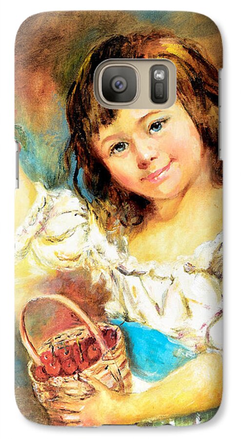 Girl Galaxy S7 Case featuring the painting Cherry Basket girl by Sher Nasser