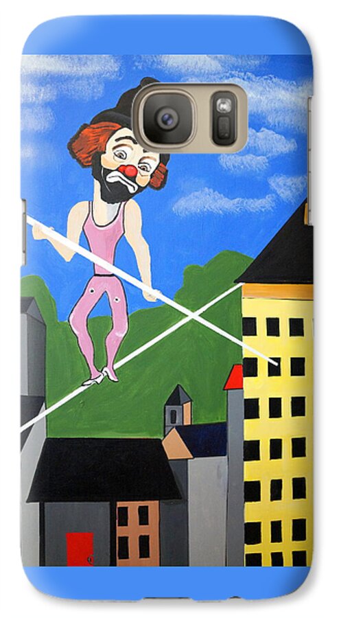 Clown Tight Roping Galaxy S7 Case featuring the painting Clown Tight Roping by Nora Shepley