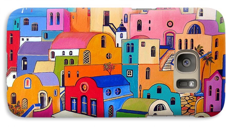 Santorini Galaxy S7 Case featuring the painting Colours in Santorini by Roberto Gagliardi