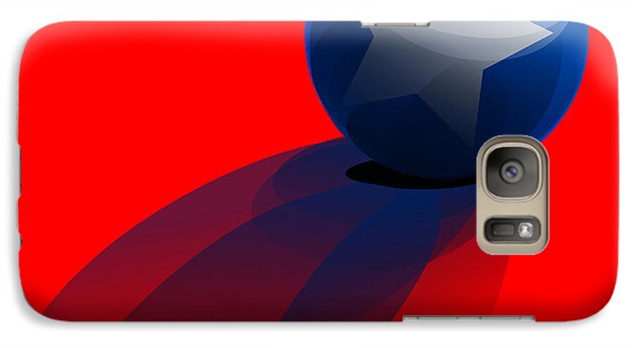 Red Galaxy S7 Case featuring the digital art Blue Ball decorated with star red background by Vintage Collectables