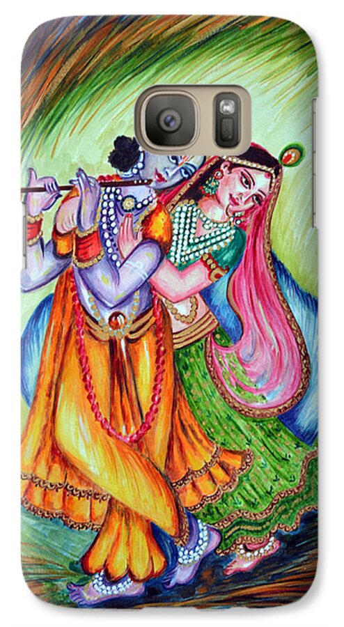 Krishna Galaxy S7 Case featuring the painting Divine Lovers by Harsh Malik