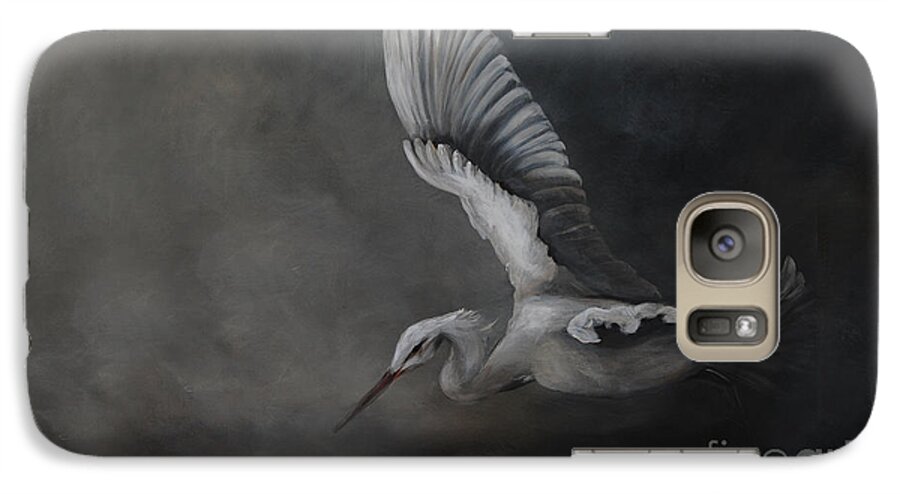 Birds Galaxy S7 Case featuring the painting Egret In Flight by Nancy Bradley