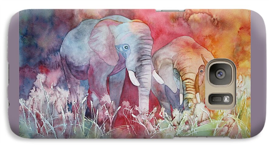 Animals Galaxy S7 Case featuring the painting Elephant Duo by Nancy Jolley