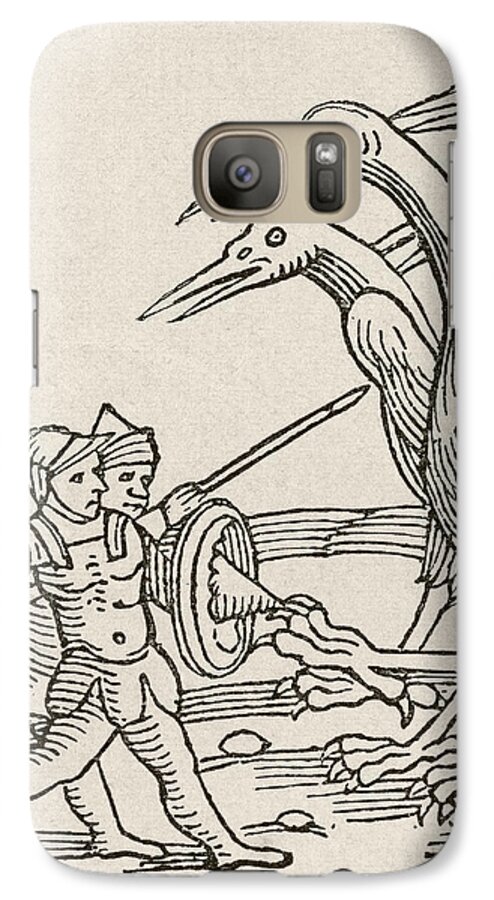 Fight Galaxy S7 Case featuring the drawing Fight Between Pygmies And Cranes. A Story From Greek Mythology by English School