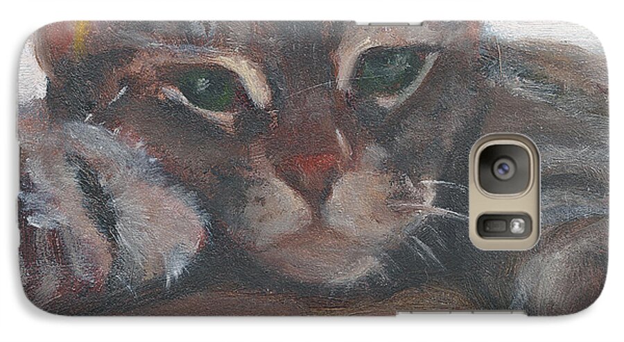 Tabby Cat Galaxy S7 Case featuring the painting Fiona by Jessmyne Stephenson