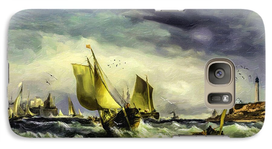 Fishing Boats Galaxy S7 Case featuring the digital art Fishing in High Water by Lianne Schneider