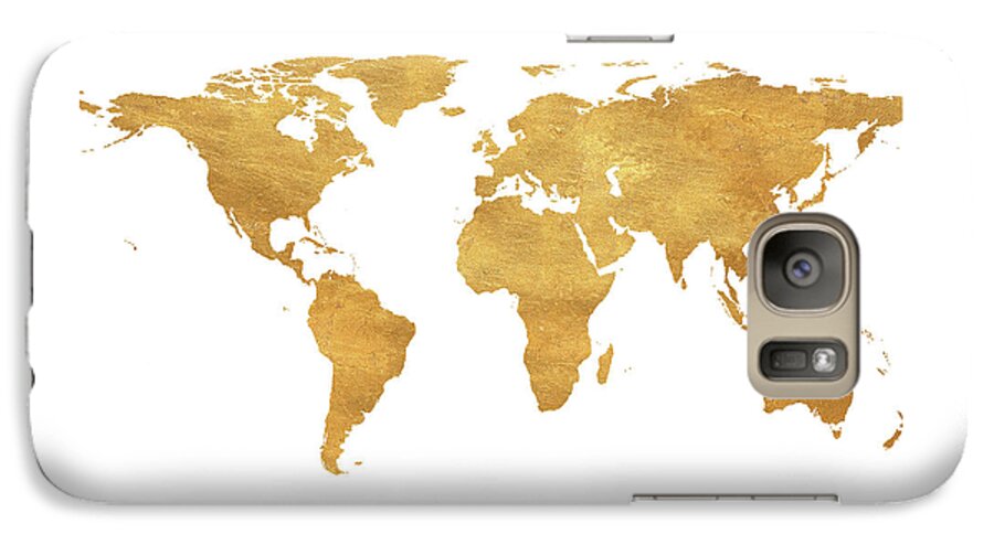 Gold Galaxy S7 Case featuring the digital art Gold World Map by South Social Studio