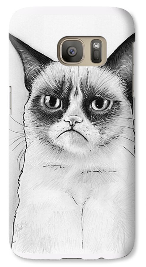 Grumpy Cat Galaxy S7 Case featuring the drawing Grumpy Cat Portrait by Olga Shvartsur