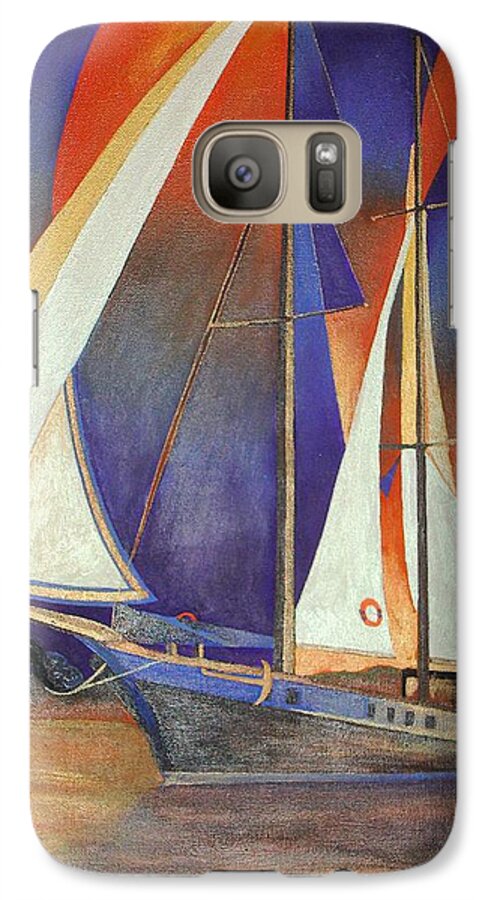 Blue Galaxy S7 Case featuring the painting Gulet Under Sail by Taiche Acrylic Art