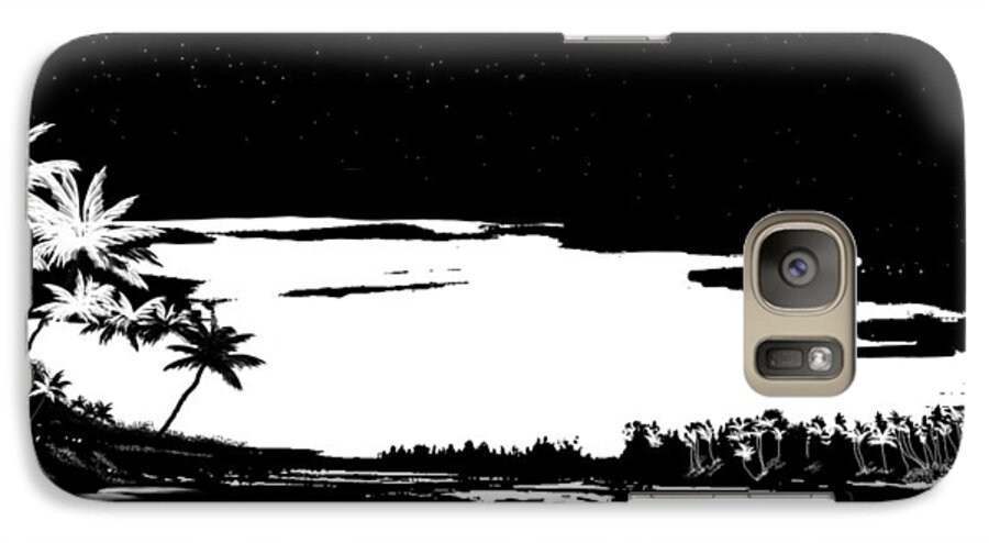 Black And White Print Galaxy S7 Case featuring the digital art Hawaiian night by Anthony Fishburne
