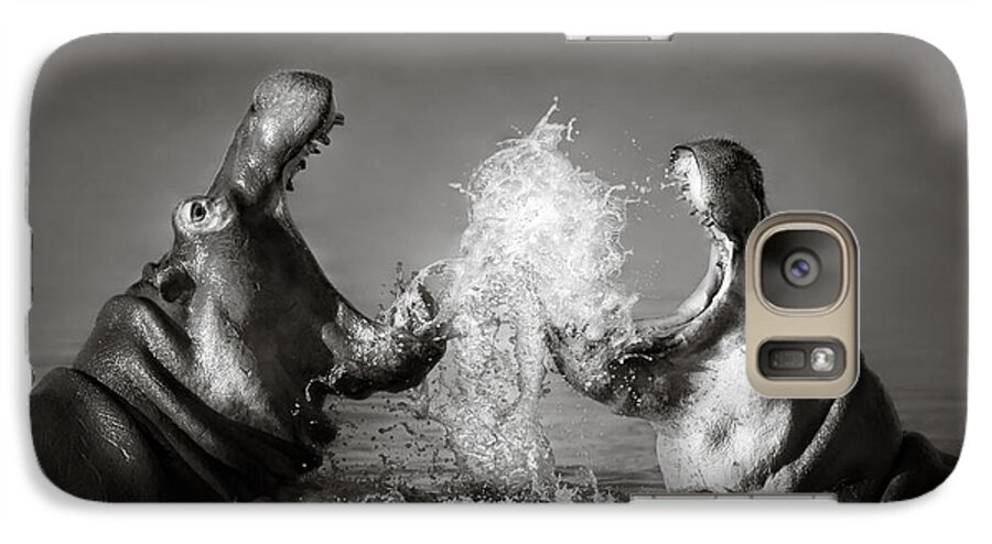 Hippo Galaxy S7 Case featuring the photograph Hippo's fighting by Johan Swanepoel