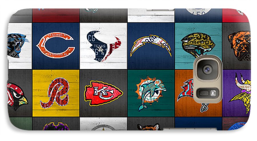 Hit Galaxy S7 Case featuring the mixed media Hit the Gridiron Football League Retro Team Logos Recycled Vintage License Plate Art by Design Turnpike